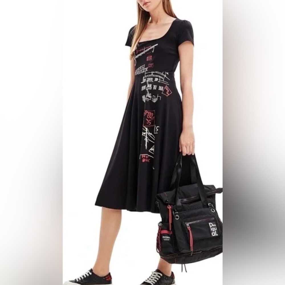 Desigual Broadway Road Artsy Print Black Dress Cotton - Knee Lenght - Picture 7 of 7